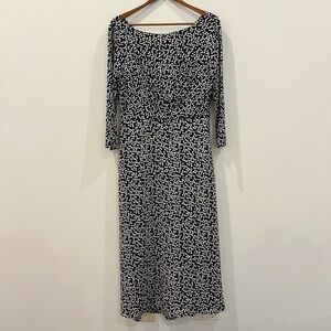 Max Mara Dress Women 12 Black White Polka Dot Silk Blend Maxi A Line Flowy Lined